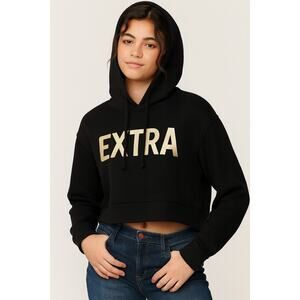 ✨ “EXTRA” Black Cropped Hoodie – Juniors Size M (7–9)